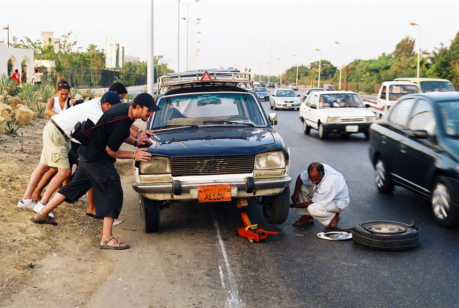 A wheel change at the roadside